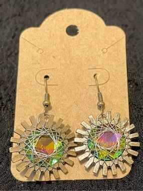 Antique Gold-Tone Radiant Oil-spill Crystal Sunburst Earrings - Multicolor